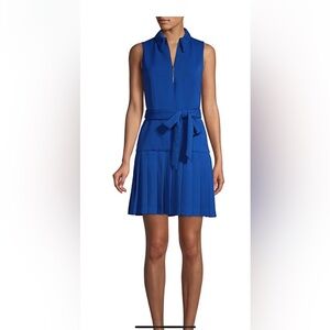 Alice + Olivia Dress Yoko Belted Pleated  sz 10 Palace Blue $375